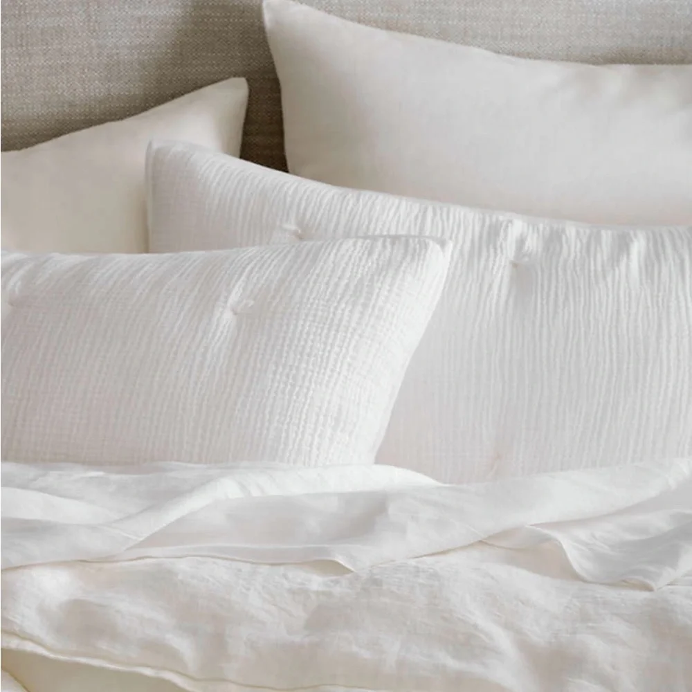 Crate and Barrel Aire Crinkle Gauze Organic Cotton Linen Blend Standard Sham